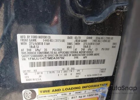 2021 Ford Expedition Xlt from USA, damaged, VIN 1FMJU1HT7MEA30792